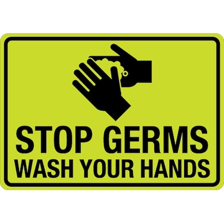 Sign, Stop Germs Wash Your Hands (W Sym), LCUV-0128ST-RD_14x10